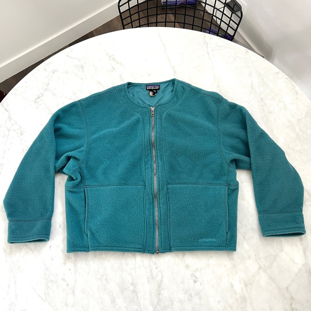 Vintage 90s Patagonia Scoop Neck Fleece Jacket - Emerald Green - Women Size S